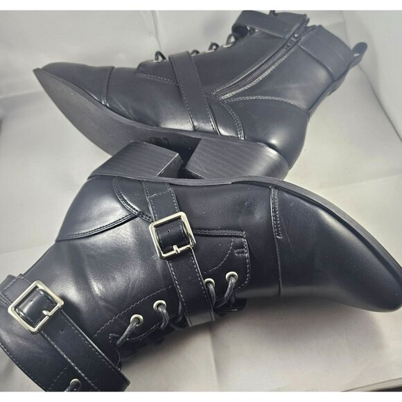 Black Lace-Up Ankle Boots With Buckle Strap & Zipper Closure size 8.5 - Picture 7 of 8